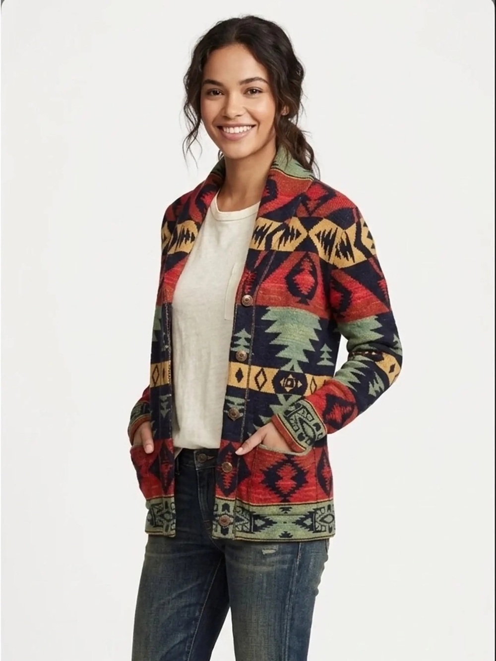 Polo Ralph Lauren Denim & Supply Womens Button Up Aztec Sweater Size Medium